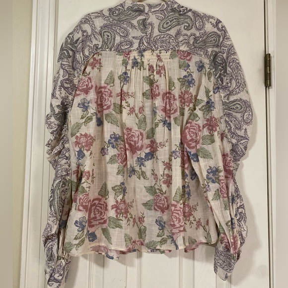 Free People Maraya Floral-Print Puff-Sleeve Blouse in Mauve. Size L - Picture 6 of 7